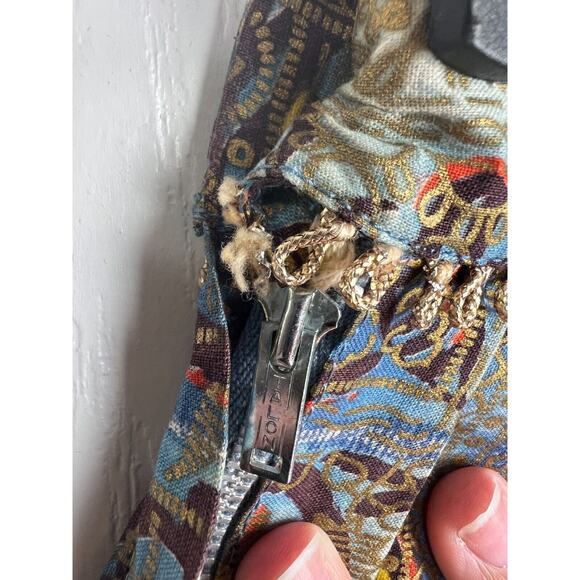 Vintage Doris Dodson Size 7 - 23 1/2 Blue Gold A Line Poplin Metallic Boho Skirt - Picture 7 of 9